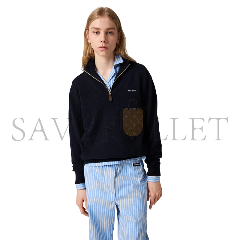 M1v M1v cashmere and leather zipper sweater mmlb75